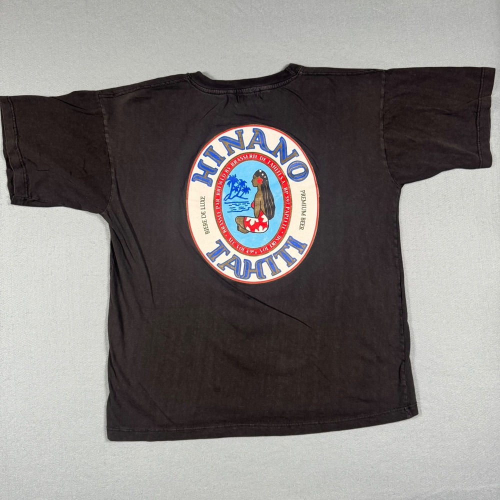 Hinano Tahiti Beer T-Shirt Mens 48 Black Cotton Vintage Graphic Print Tee Tahiti - Picture 2 of 12